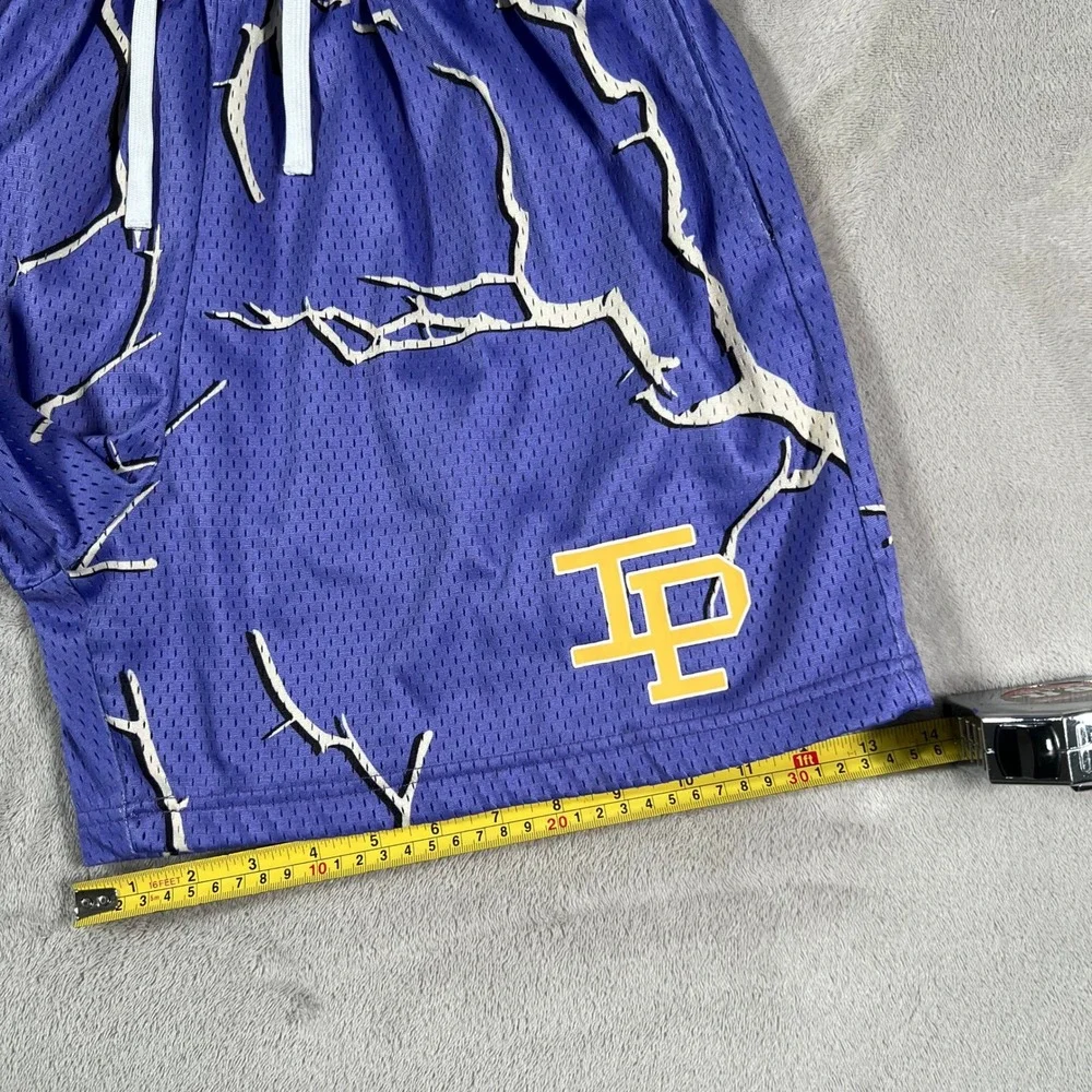 Inaka Power Gym Shorts Men's Size Large Purple Mesh Lightning Graphic Print Rare